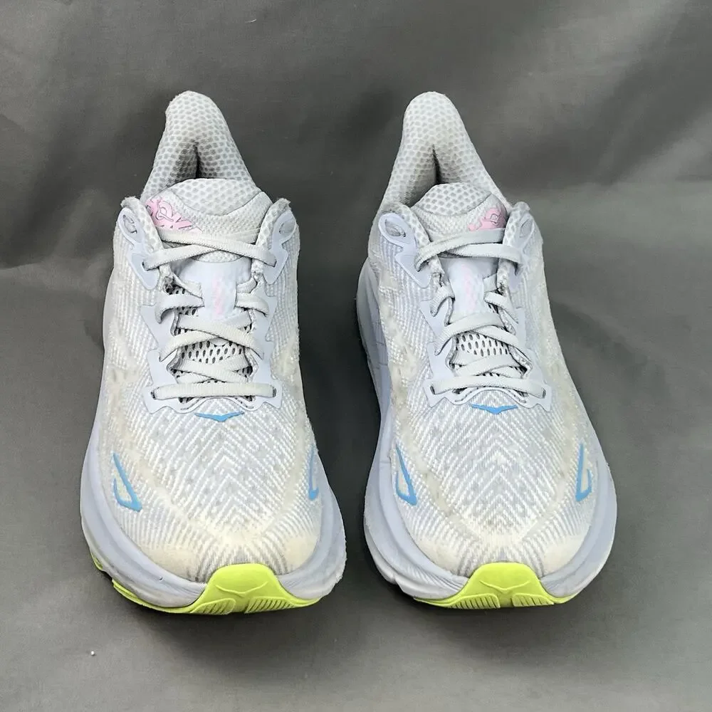 Hoka Clifton 9 Women 9B Gray Pink Blue Running Walking Jogging Shoes 1127896CLLS